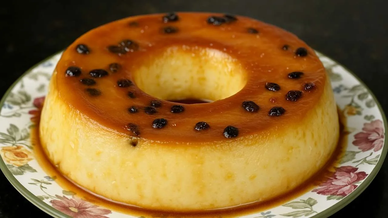 Imagem da Receita de Pudim de Pão com Passas.