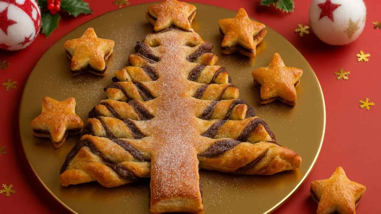 Imagem da Receita de Árvore de Natal com Massa Folhada e Nutella.