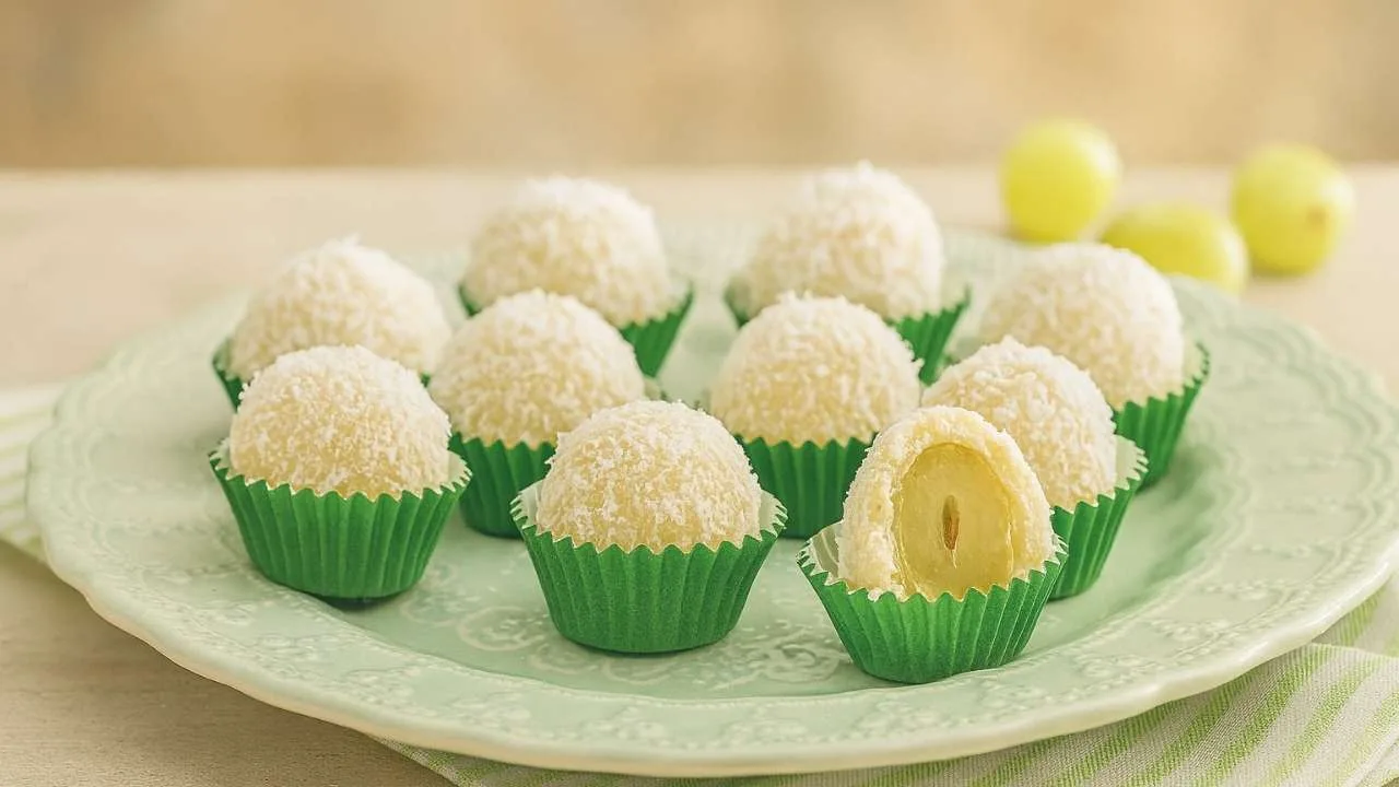 Imagem da Receita de Beijinho de Coco Recheado com Uva.