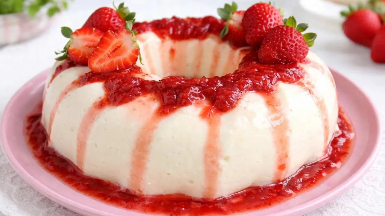 Imagem da Receita de Manjar de Ninho com Calda de Morango.