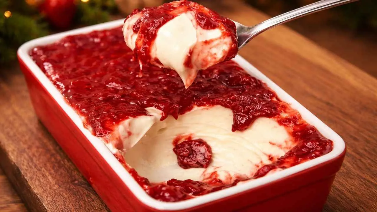 Imagem da Receita de Mousse de Chocolate Branco com Calda de Morango.