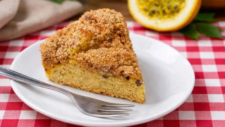 Imagem da Receita de Cuca de Maracujá com Chocolate Branco e Farofa.