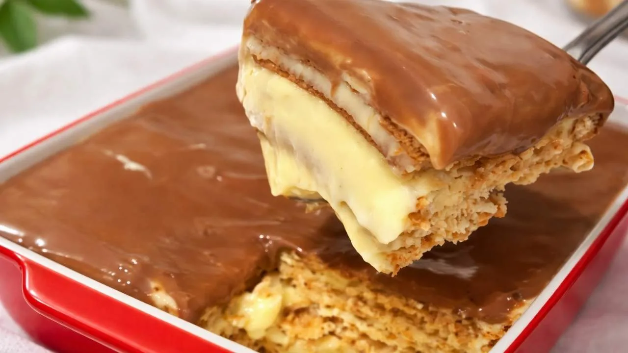 Imagem da Receita de Torta de Bolacha com Doce de Leite e Nata.