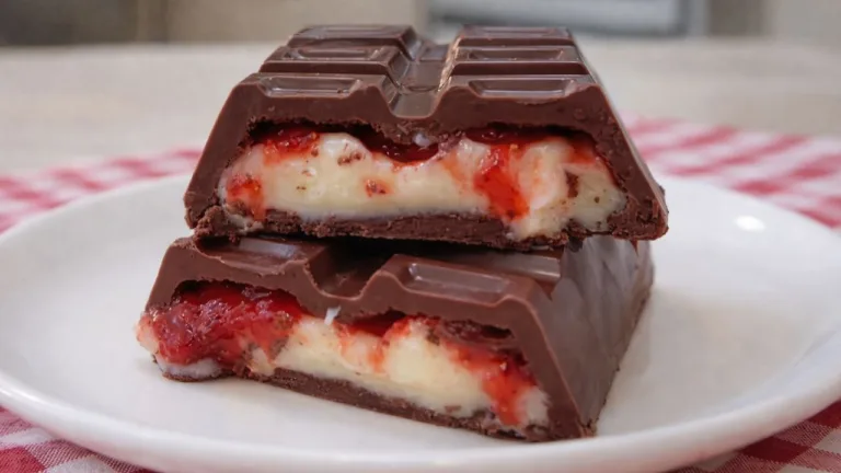 Imagem da Receita de Barra de Chocolate Recheada com Creme de Ninho e Morango.