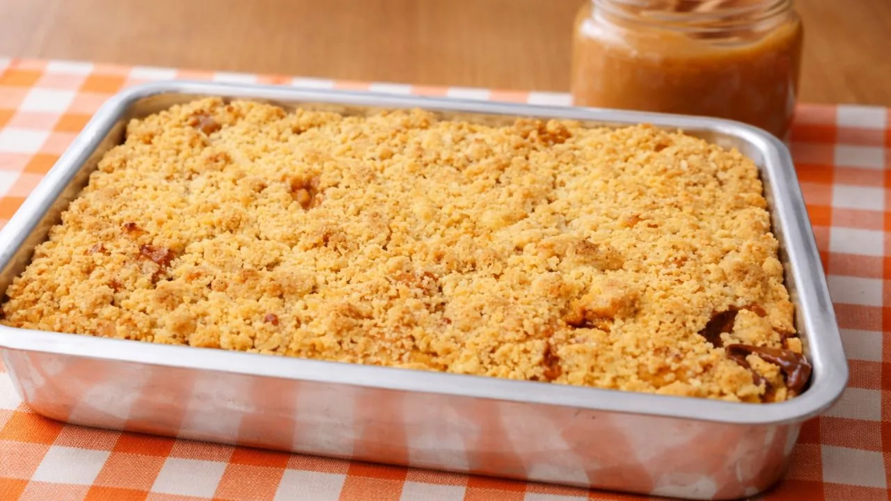 Imagem da Receita de Cuca de Paçoca com Doce de Leite.