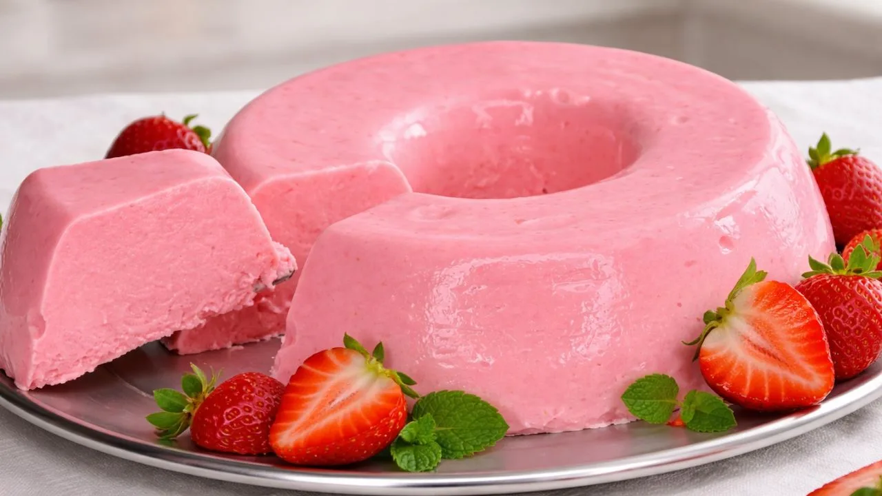 Imagem da Receita de Pudim de Morango com Gelatina.